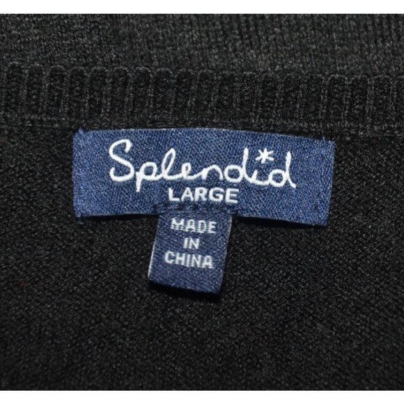 Splendid Ladies L Black Long Sleeve Pullover V-Neck Thin Knit Shirt Top Size L - Picture 6 of 8